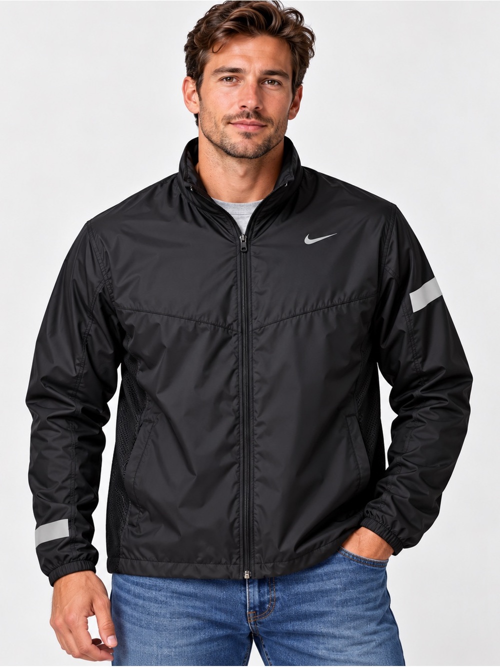 Nike Vapor Running Jacket Men’s L Black Reflective Full Zip Lightweight 465390